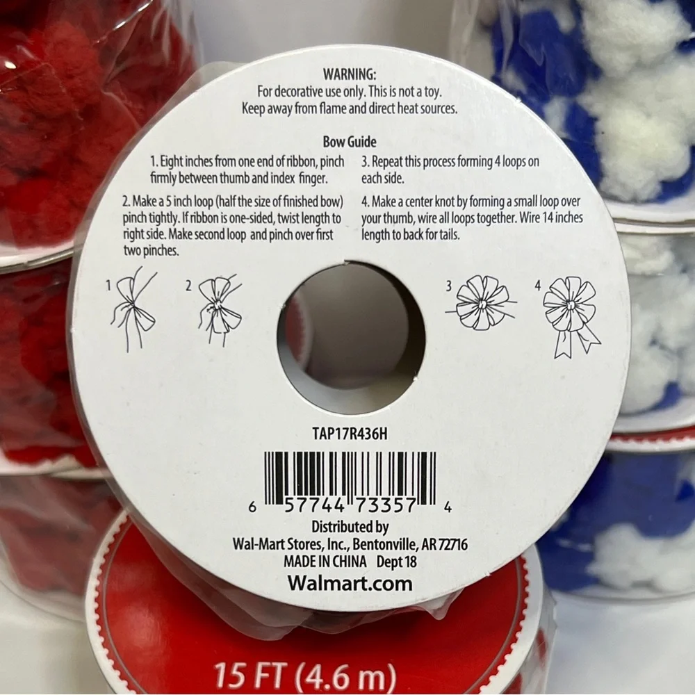NWT - Holiday Time Red, Blue and White “Pom-Pom” Gift Wrap Ribbon/Garland